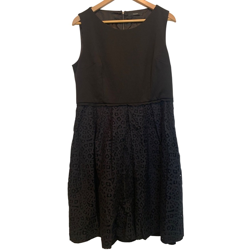 Tahari‎ Women's Sleeveless Fit & Flare Black Dress Eyelet Lace Skirt Sz Large
